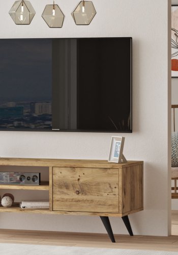 NORDVRK CD1 TV-bord, m. 1 dr og 1 hylle - naturlig melamin og tre (110x40)