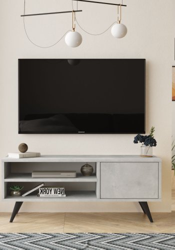 NORDVRK CD1 TV-bord, m. 1 dr og 1 hylle - steingr melamin og svart tre (110x40)