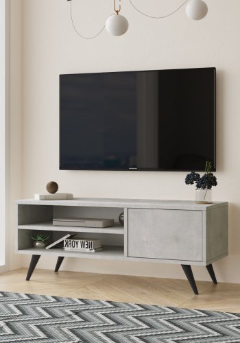 NORDVRK CD1 TV-bord, m. 1 dr og 1 hylle - steingr melamin og svart tre (110x40)