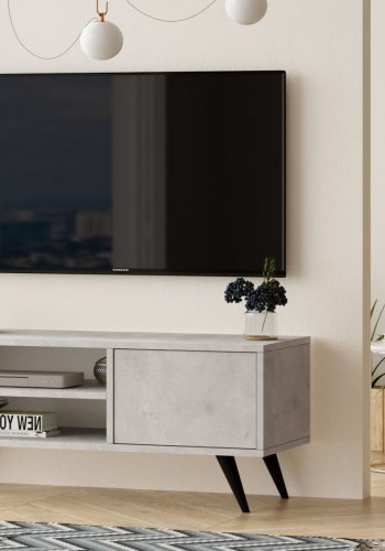 NORDVRK CD1 TV-bord, m. 1 dr og 1 hylle - steingr melamin og svart tre (110x40)