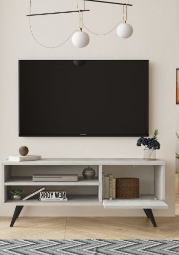 NORDVRK CD1 TV-bord, m. 1 dr og 1 hylle - steingr melamin og svart tre (110x40)