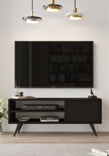 NORDVRK CD1 TV-bord, m. 1 dr og 1 hylle - svart melamin og tre (110x40)