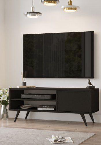 NORDVRK CD1 TV-bord, m. 1 dr og 1 hylle - svart melamin og tre (110x40)