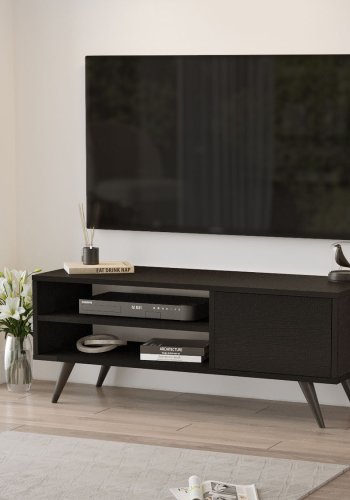 NORDVRK CD1 TV-bord, m. 1 dr og 1 hylle - svart melamin og tre (110x40)