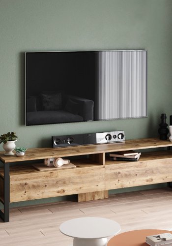 NORDVRK ML19 TV-bord, med dr og 2 hyller - Atlantic Pine melamin og plast (180x35,5)