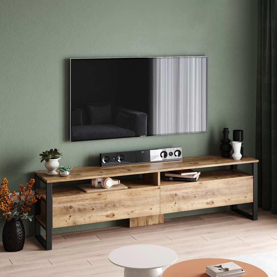 NORDVRK ML19 TV-bord, med dr og 2 hyller - Atlantic Pine melamin og plast (180x35,5)