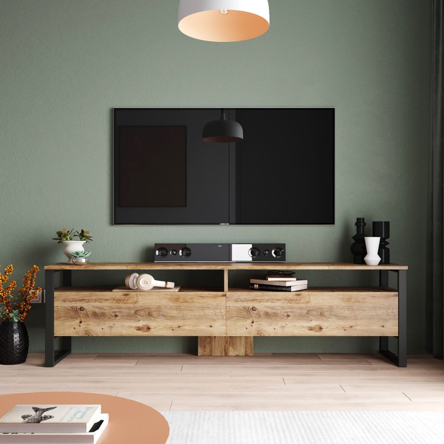 NORDVRK ML19 TV-bord, med dr og 2 hyller - Atlantic Pine melamin og plast (180x35,5)
