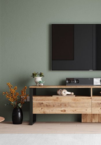 NORDVRK ML19 TV-bord, med dr og 2 hyller - Atlantic Pine melamin og plast (180x35,5)