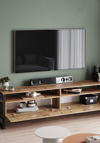 NORDVRK ML19 TV-bord, med dr og 2 hyller - Atlantic Pine melamin og plast (180x35,5)