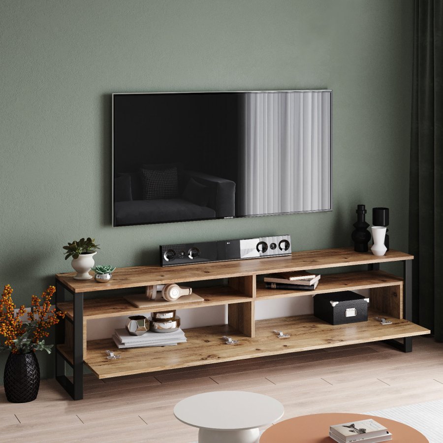 NORDVRK ML19 TV-bord, med dr og 2 hyller - Atlantic Pine melamin og plast (180x35,5)