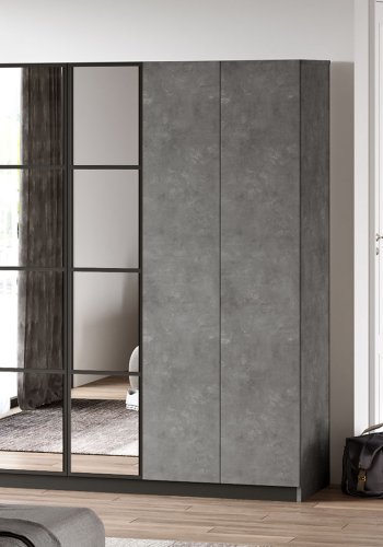 FUNZI LIVING HM3 Kleiderschrank, Spiegel, 6 Türen, 3 Kleiderstangen, 5 Regale, 2 Schubladen – Anthrazit-Melamin