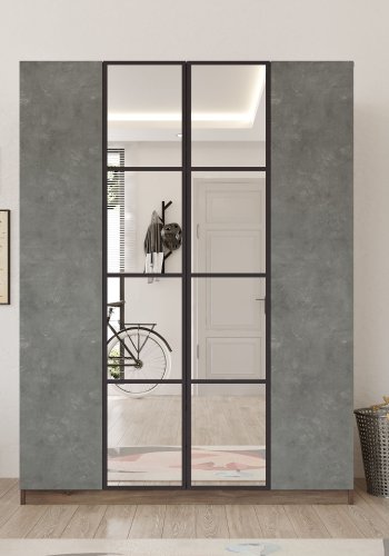 FUNZI LIVING HM2 garderobeskab, m. spejl, 4 lger, 1 bjlestang, 9 hylder, 2 skuffer - brun/gr melamin