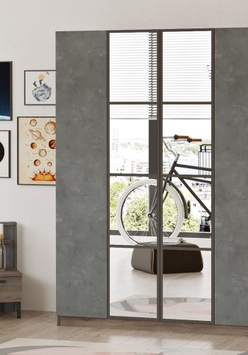 FUNZI LIVING HM2 garderobeskab, m. spejl, 4 lger, 1 bjlestang, 9 hylder, 2 skuffer - brun/gr melamin