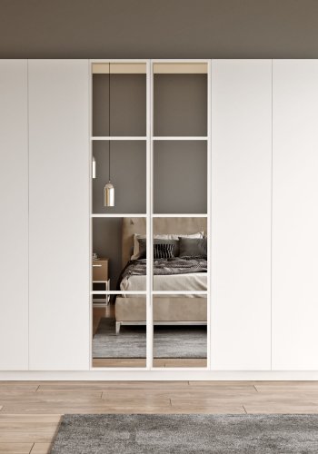 FUNZI LIVING HM3 Kleiderschrank, mit Spiegel, 6 Türen, 3 Kleiderstangen, 5 Regale, 2 Schubladen - weißes Melamin