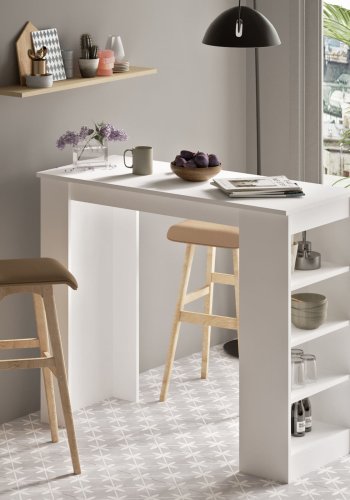 NORDVRK ST1 barbord, m. 3 hyller - hvit melamin (120x51,6)