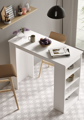 NORDVRK ST1 barbord, m. 3 hyller - hvit melamin (120x51,6)