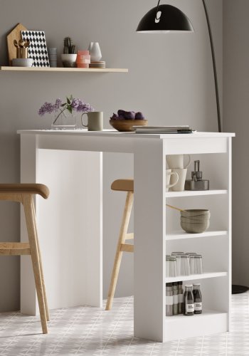 NORDVRK ST1 barbord, m. 3 hyller - hvit melamin (120x51,6)