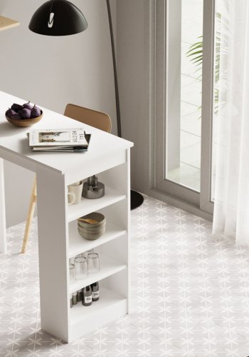 NORDVRK ST1 barbord, m. 3 hyller - hvit melamin (120x51,6)