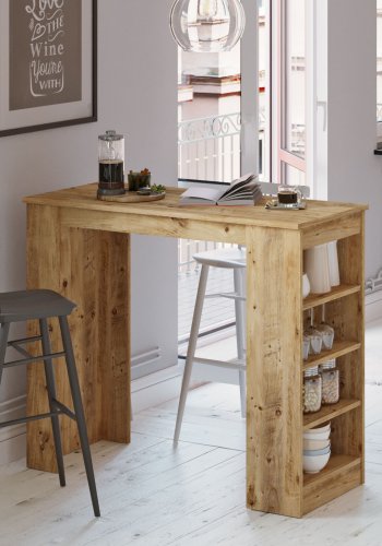 NORDVRK ST1 barbord, m. 3 hyller - naturlig melamin (120x51,6)