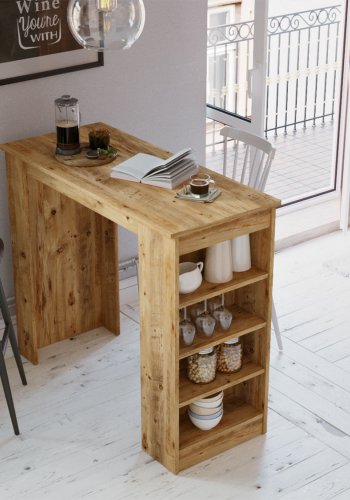 NORDVRK ST1 barbord, m. 3 hyller - naturlig melamin (120x51,6)