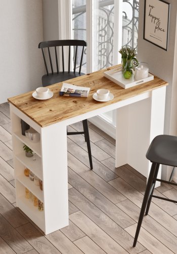 NORDVRK ST1 barbord, m. 3 hyller - hvit og naturlig melamin (120x51,6)