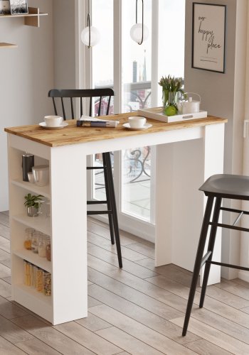 NORDVRK ST1 barbord, m. 3 hyller - hvit og naturlig melamin (120x51,6)