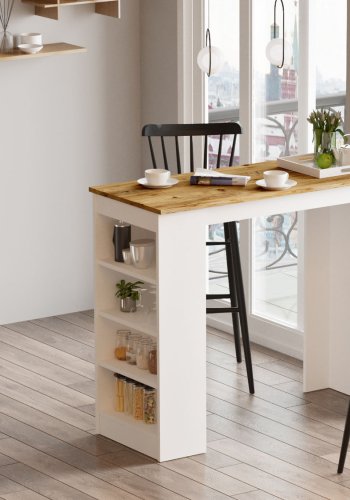 NORDVRK ST1 barbord, m. 3 hyller - hvit og naturlig melamin (120x51,6)