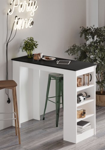 NORDVRK ST1 barbord, m. 3 hyller - hvit og svart melamin (120x51,6)