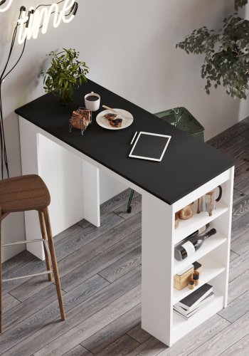 NORDVRK ST1 barbord, m. 3 hyller - hvit og svart melamin (120x51,6)