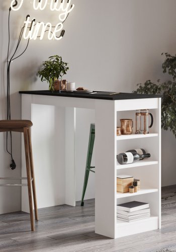 NORDVRK ST1 barbord, m. 3 hyller - hvit og svart melamin (120x51,6)