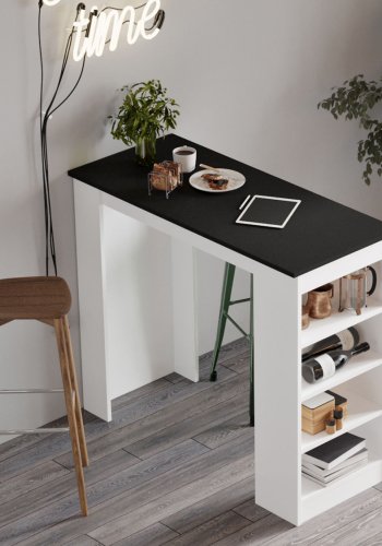 NORDVRK ST1 barbord, m. 3 hyller - hvit og svart melamin (120x51,6)