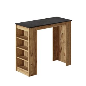 NORDVÄRK ST1 barbord, m. 3 hylder - natur og sort melamin (120x51,6)