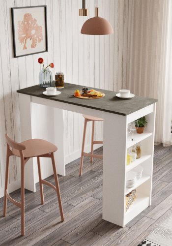 NORDVRK ST1 barbord, m. 3 hyller - hvit og gr melamin (120x51,6)