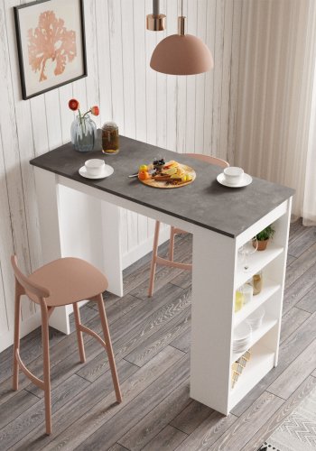 NORDVRK ST1 barbord, m. 3 hyller - hvit og gr melamin (120x51,6)