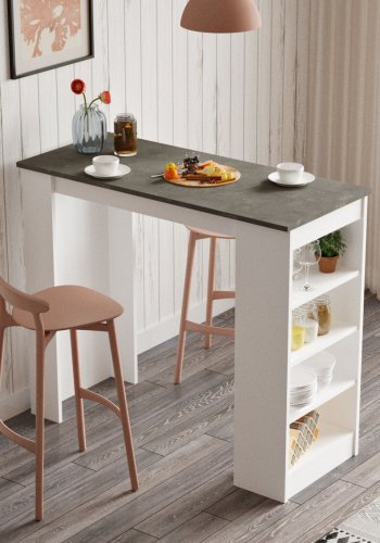 NORDVRK ST1 barbord, m. 3 hyller - hvit og gr melamin (120x51,6)