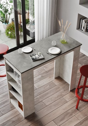 NORDVRK ST1 barbord, m. 3 hyller - gr melamin (120x51,6)