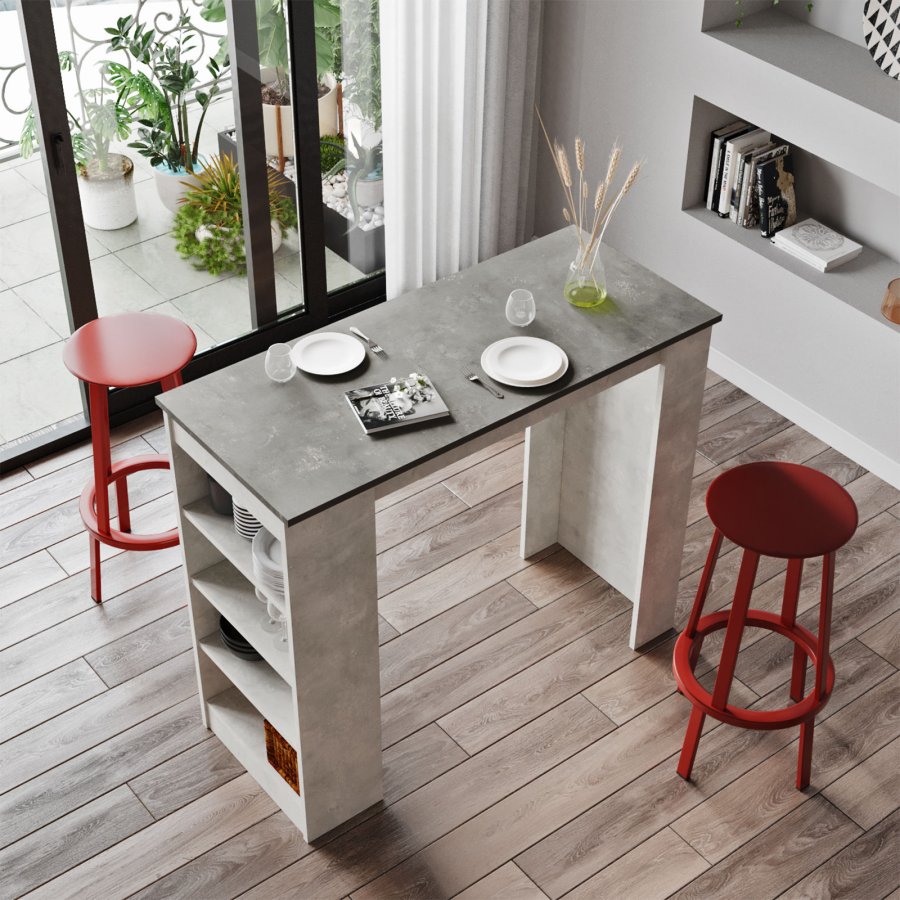 NORDVRK ST1 barbord, m. 3 hyller - gr melamin (120x51,6)