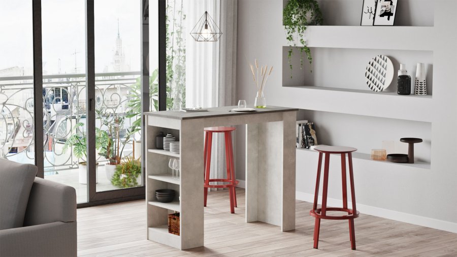 NORDVRK ST1 barbord, m. 3 hyller - gr melamin (120x51,6)