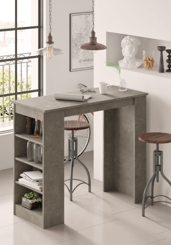 NORDVRK ST1 barbord, m. 3 hyller - gr melamin (120x51,6)