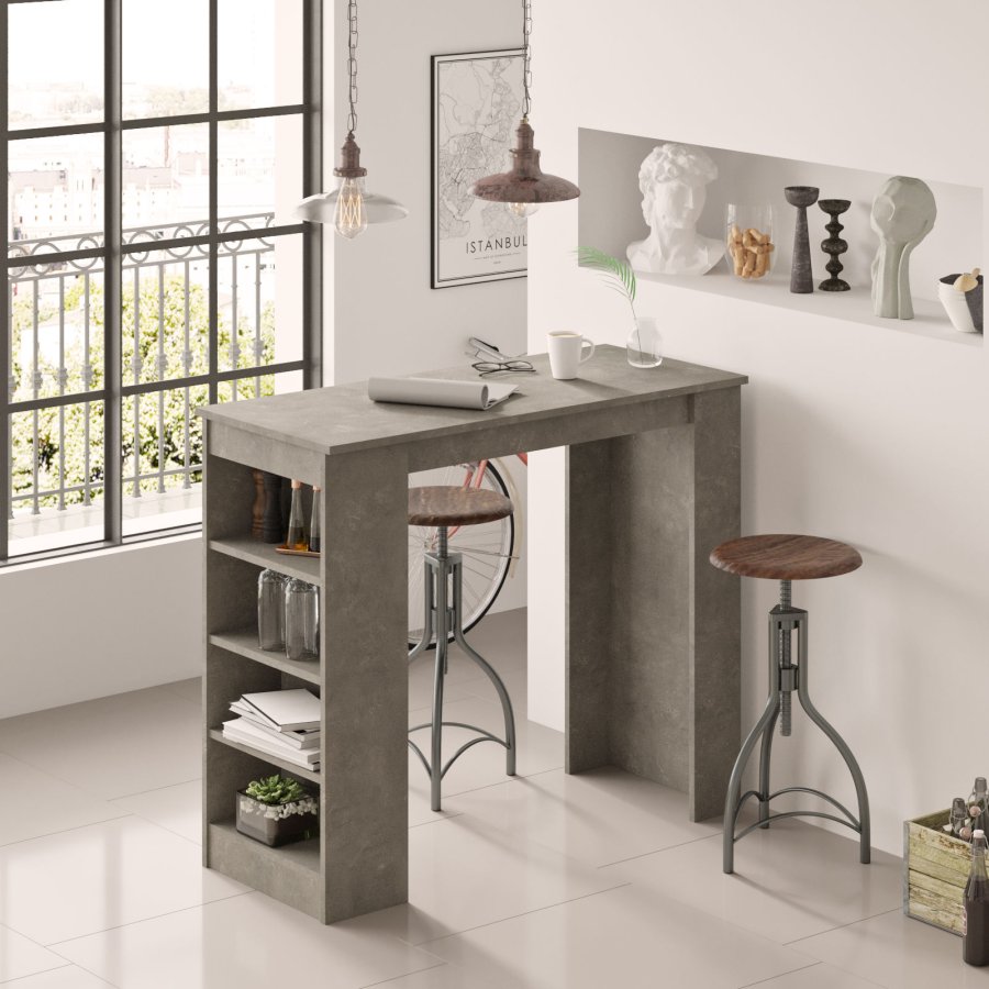 NORDVRK ST1 barbord, m. 3 hyller - gr melamin (120x51,6)