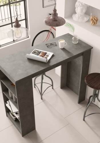 NORDVRK ST1 barbord, m. 3 hyller - gr melamin (120x51,6)