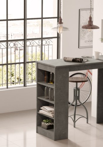 NORDVRK ST1 barbord, m. 3 hyller - gr melamin (120x51,6)