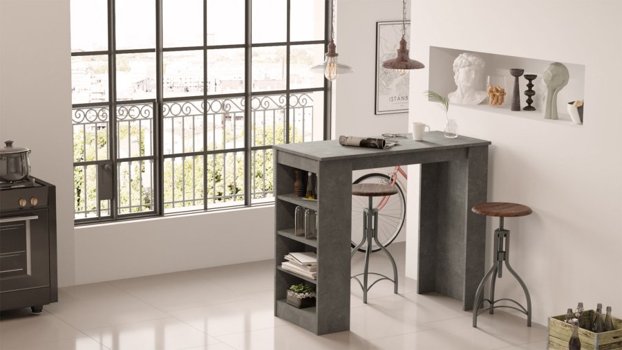 NORDVRK ST1 barbord, m. 3 hyller - gr melamin (120x51,6)