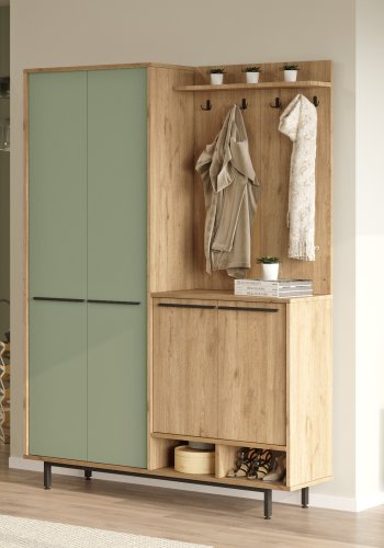 FUNZI LIVING OS1-SY entrsett, med kroker og 2 skap - grnn og naturlig melamin