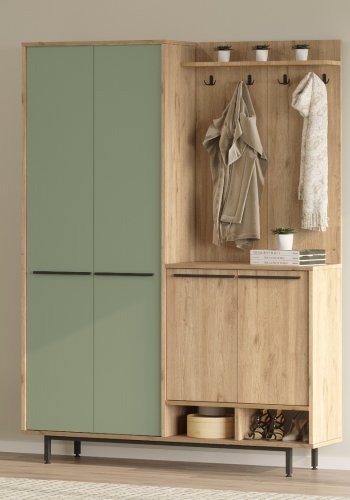 FUNZI LIVING OS1-SY entrsett, med kroker og 2 skap - grnn og naturlig melamin