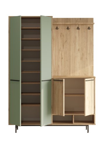 FUNZI LIVING OS1-SY entrsett, med kroker og 2 skap - grnn og naturlig melamin
