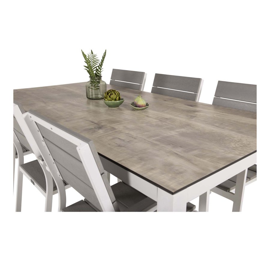 VENTURE DESIGN rektangulrt Lama hagebord - gr HPL og hvit aluminium (205x100)