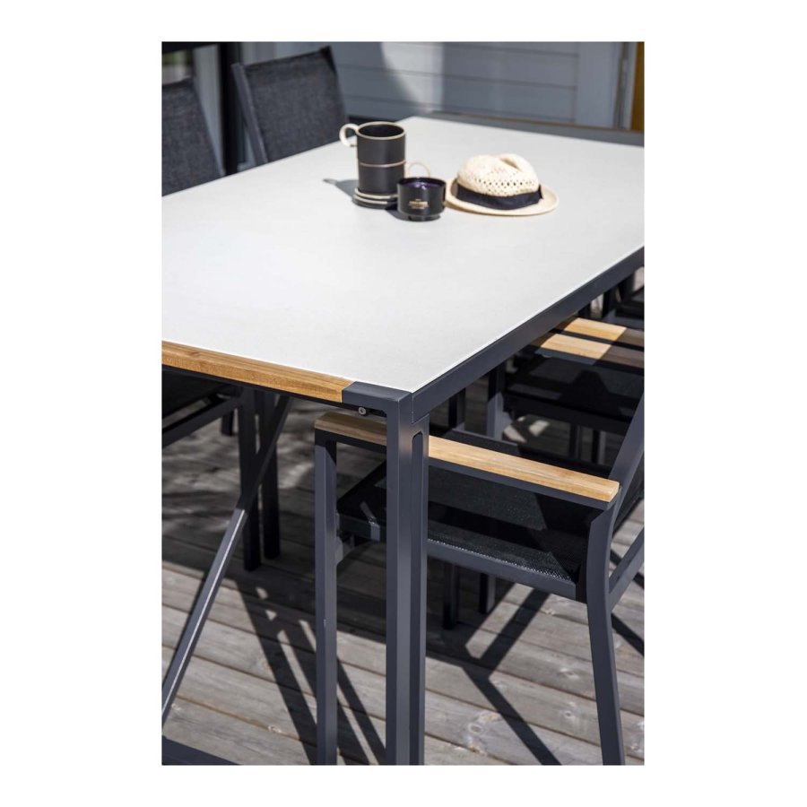 VENTURE DESIGN rektangulrt Texas hagebord - grtt glass og svart aluminium (200x100)