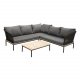 VENTURE DESIGN Andorra Eck-Gartensofa mit Kissen – grau, natürliches Akazienholz, schwarzes Aluminium und Seil