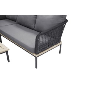 VENTURE DESIGN Andorra hjrne havesofa m. hynder - gr, natur akacietr, sort aluminium og reb